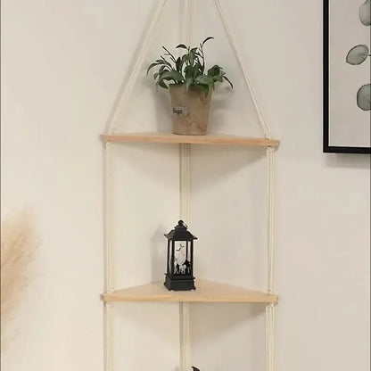 1 Set Wood Wall Shelf Macrame Swing Hanging Floating Display